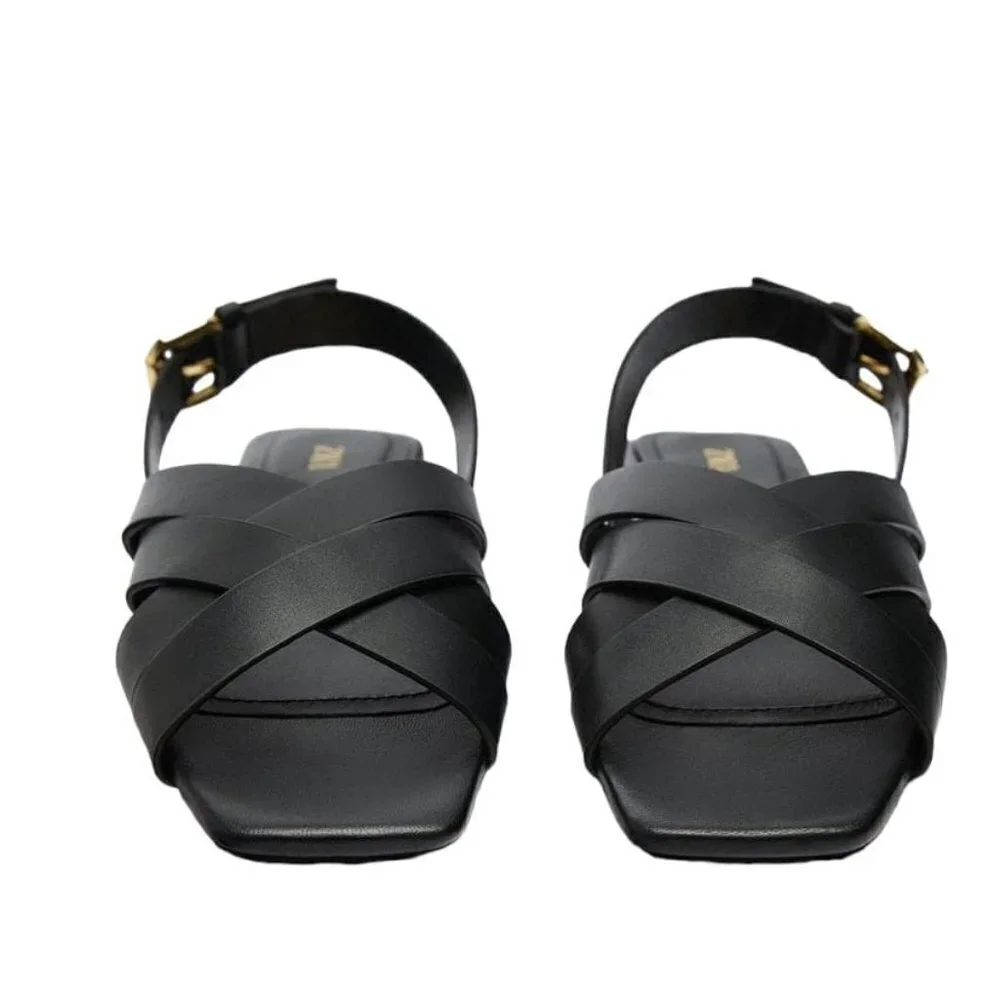 ZARA STRAPPY LEATHER SANDALS BLACK SIZE 8 | 2519/110/800
